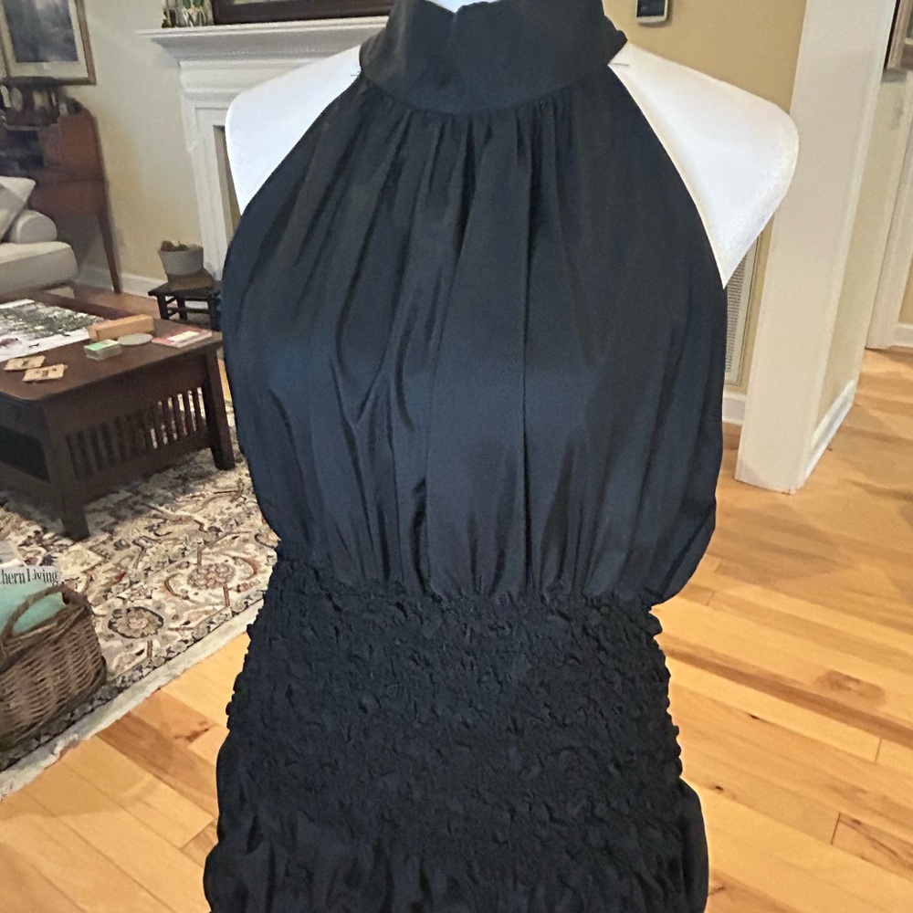 Gracia Elegant Black Halter Women’s Smocked Waist Bubble Hem Dress - Picture 2 of 14